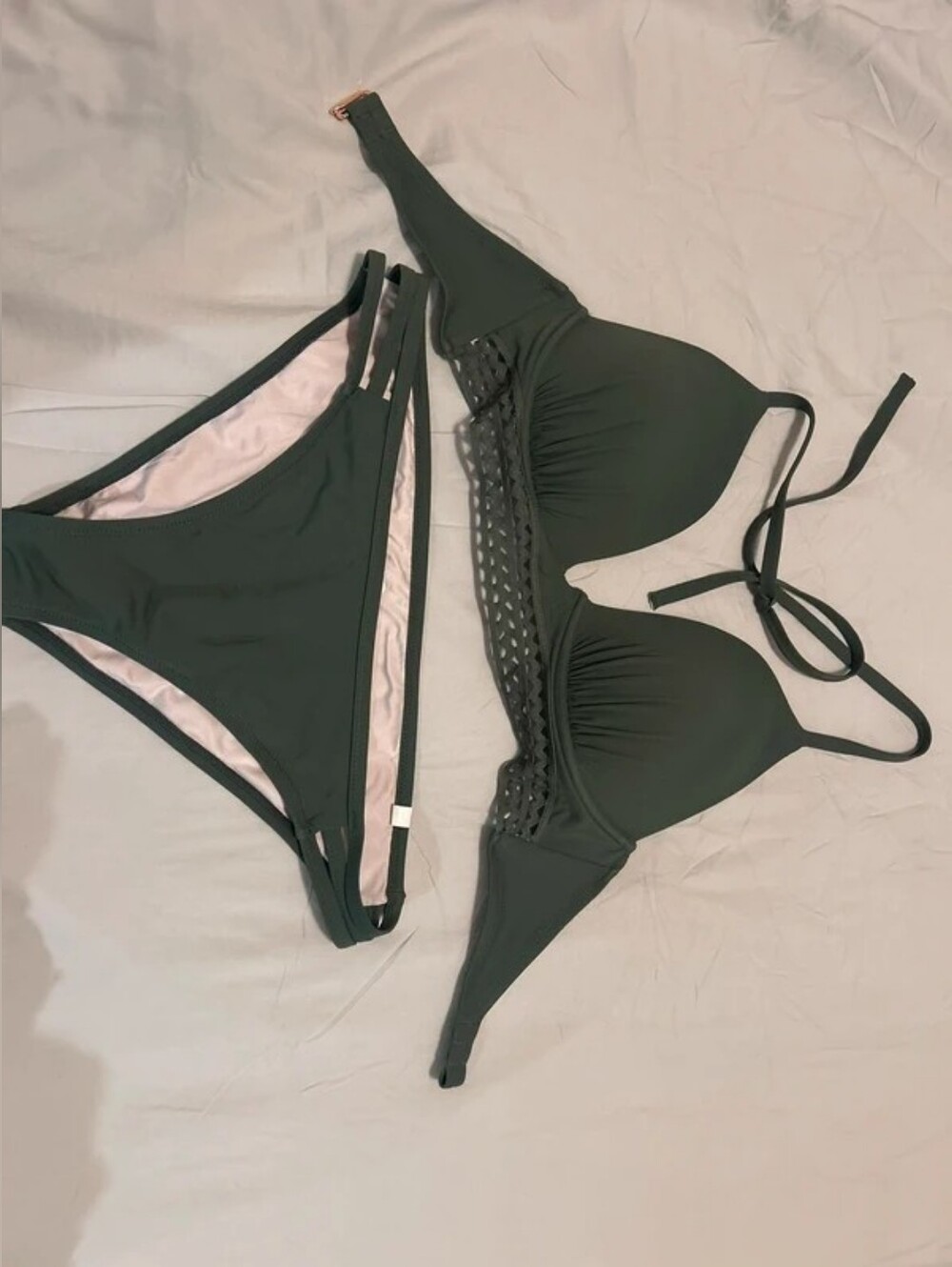 Shade & Shore Dark Green Lattice Strappy Bikini